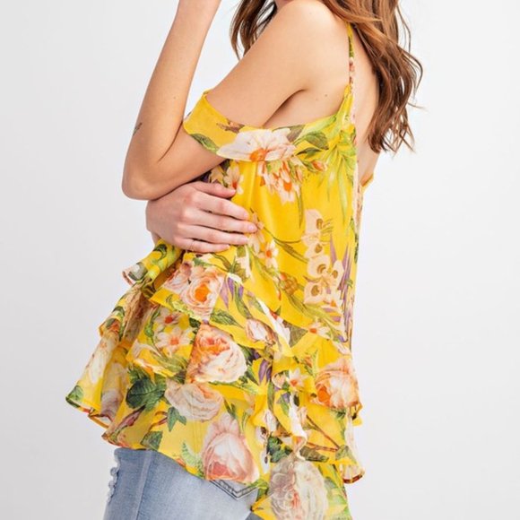 Easel Sunflower Cold Shoulder Print Top S NWT - Picture 3 of 5